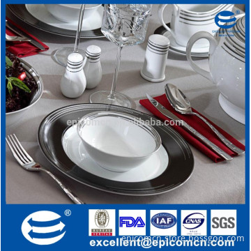 wholesale housewares mordern living luxury black edge decal ceramic dinnerware set, 6/9inch bowl